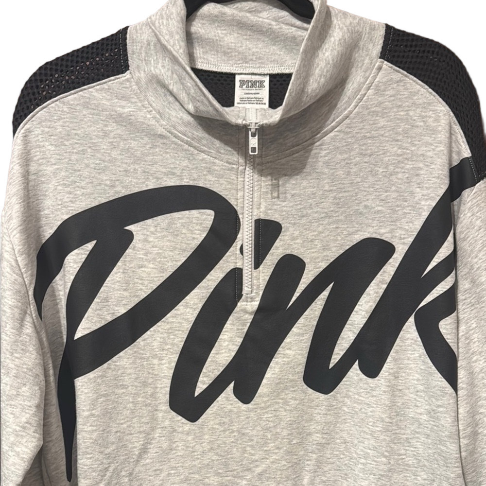 PINK Victoria's Secret Gray Boxy Short Waisted Sweatshirt Mesh Backing Size L - Picture 3 of 5